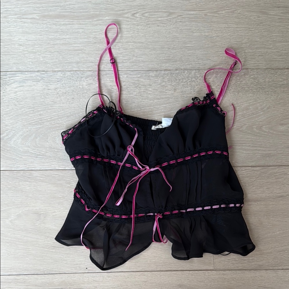 Kimchi Blue Black Camisole with Pink Accents